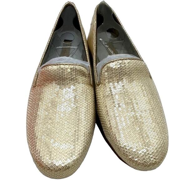 NIB Aerosoles Gold Sequin Smoking Loafers 5.5 Dressy Evening Party Costume New - Picture 2 of 16